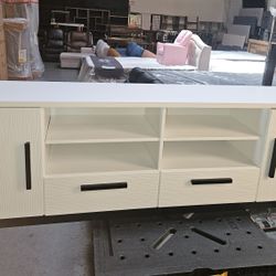 Scalloped White TV Stand (71") 