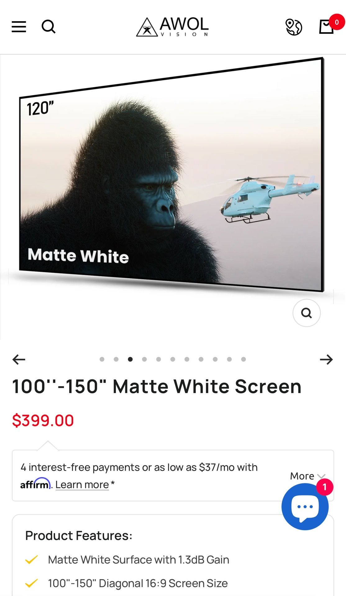 Awol Vision 120" Fixed Frame Projector Screen