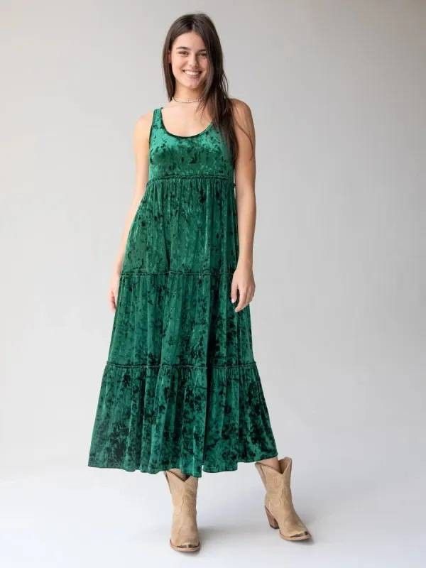 NWT Women's Natural Life Velvet Maxi Dress - Evergreen Size SMALL