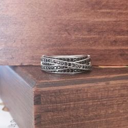 European Sz 60 Tom Wood Orb Black Spinel And Silver 