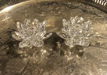 Swarovski Pair Of Water Lily Candle Holders