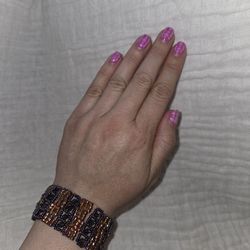 Handcrafted Wide Beadwoven Cuff – Copper, Gold & Amethyst Purple