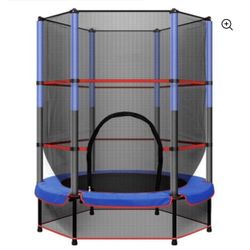 55inch Recreational Trampoline with Enclosure, Sturdy Structure with Safety Net for Kids Toddlers Indoor Outdoor Exercise, Blue