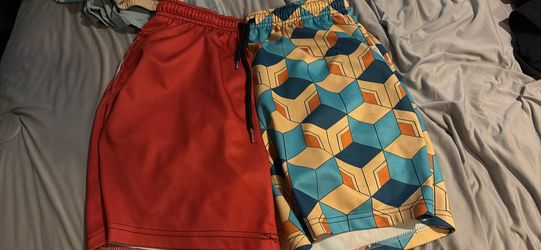 Half blue half red shorts size small