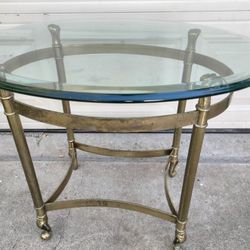 Brass Table...Small..Thick Beveled Glass top