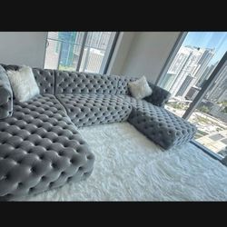 Grey Velvet Sectional Sofa 140x70 NEW financing Available 