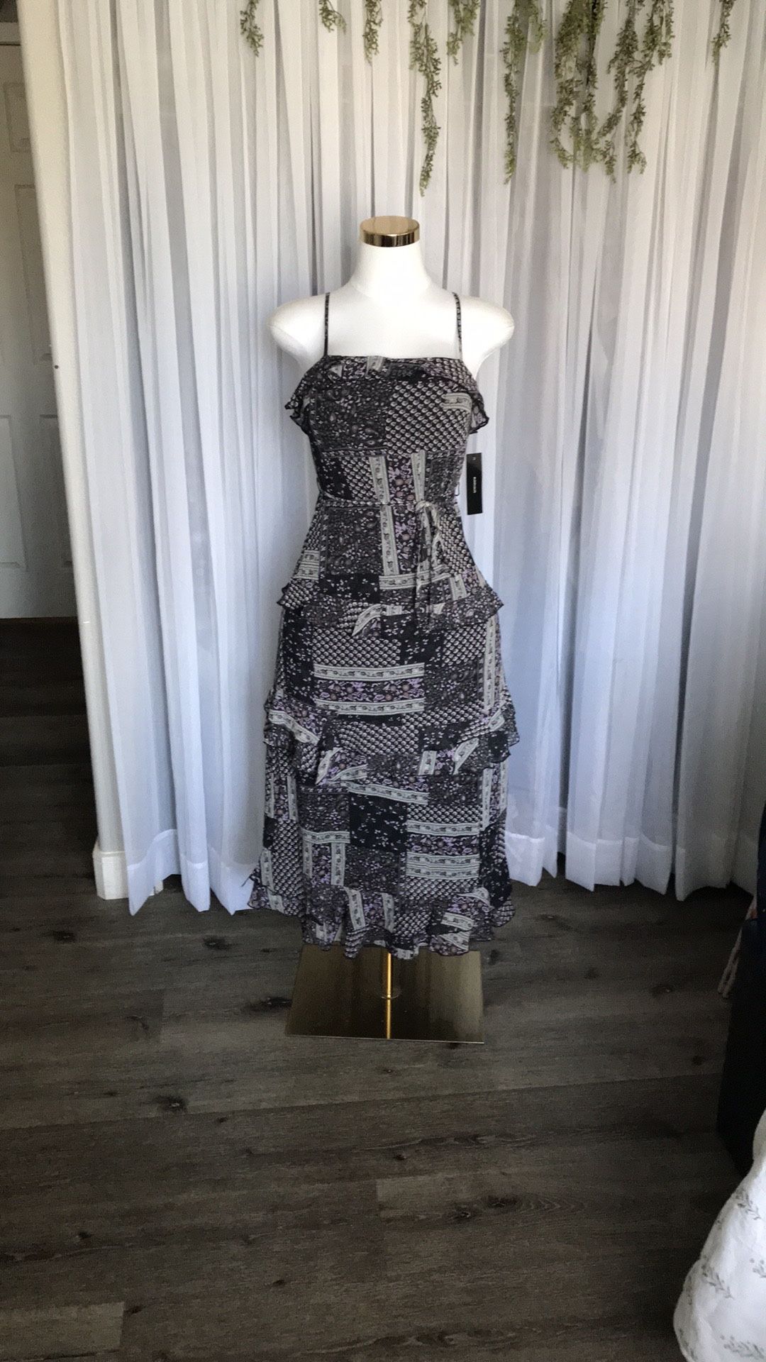 Lulus Patchwork Ruffle Long Dress Size S