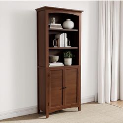 Standard Bookcase with Doors, Solid Wood Bookshelves Floor Standing 5 Tier Adjustable Shelves Organizer and Storage, 72in Tall Bookshelf for Home Offi