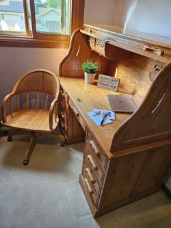 Amish Double Pedestal Regency Roll Top Desk — Our Family Craft Shop