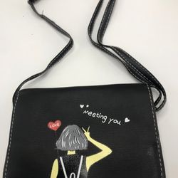 Women Bag black color Carton Printed Shoulder Crossbody Bag PU Square Mob,i only ship  item