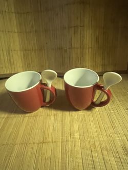 Set Of 2 Red Espresso Cups With Spoon