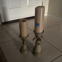 Set of 2 Candles with Light Brown Tan Candle Holders - Name Your Price