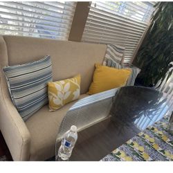 Fabric Bench And Two Chairs Set