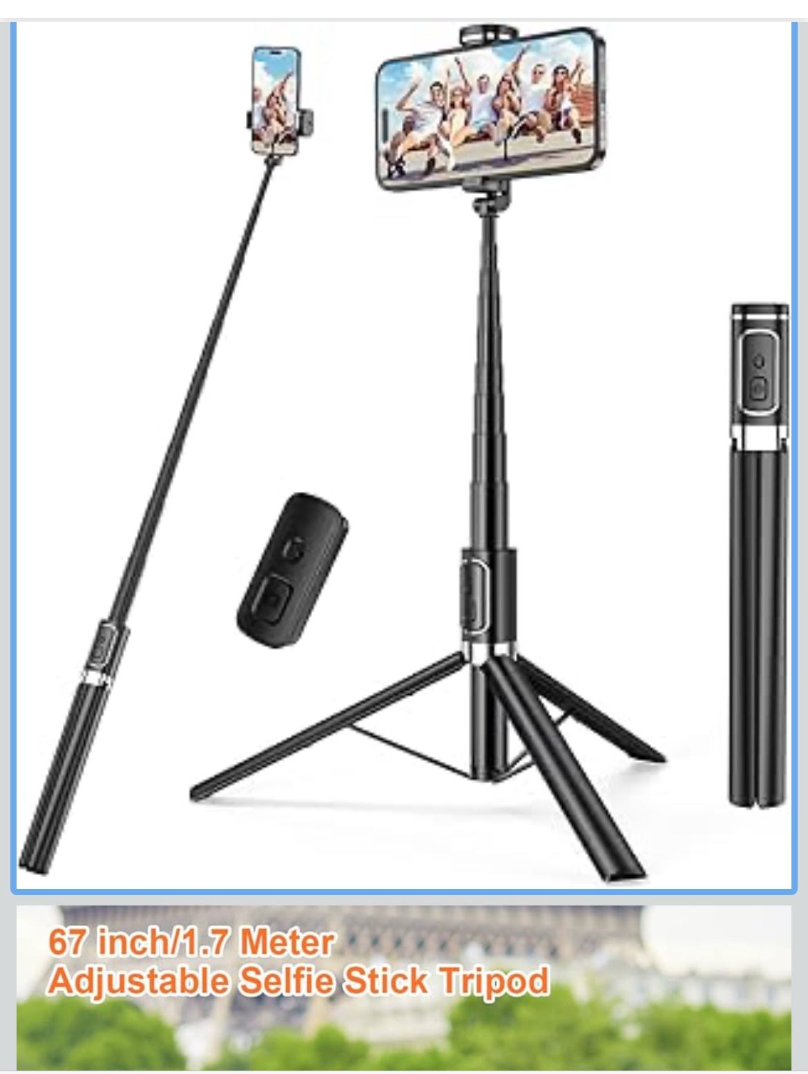 Brand: macrae Selfie Stick,67 inch/1.7 Meter Selfie Stick Tripod,Gifts for Women Men,Portable Cell Phone Tripod Stand with Wireless Remote Shutter Com
