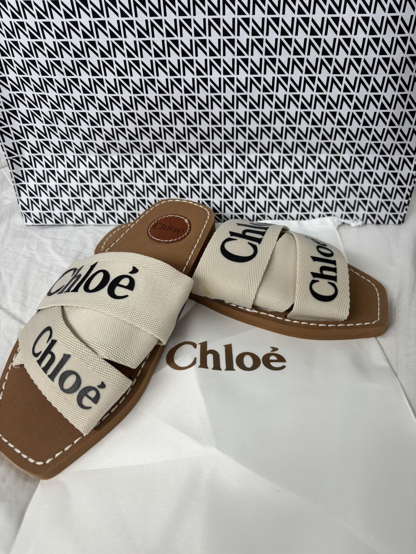 Chloe woody canvas slides