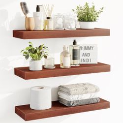 Floating Shelves for Wall, 3 Pack Wall Mounted with Invisible Brackets, Walnut