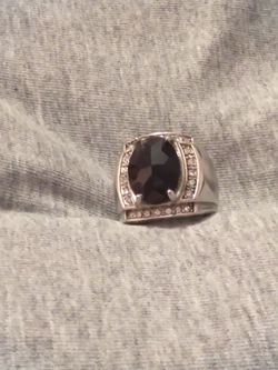 Stainless steel Black stone silver ring