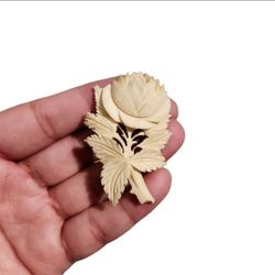 Vintage 1940s Germany Carved Bone Rose Pin