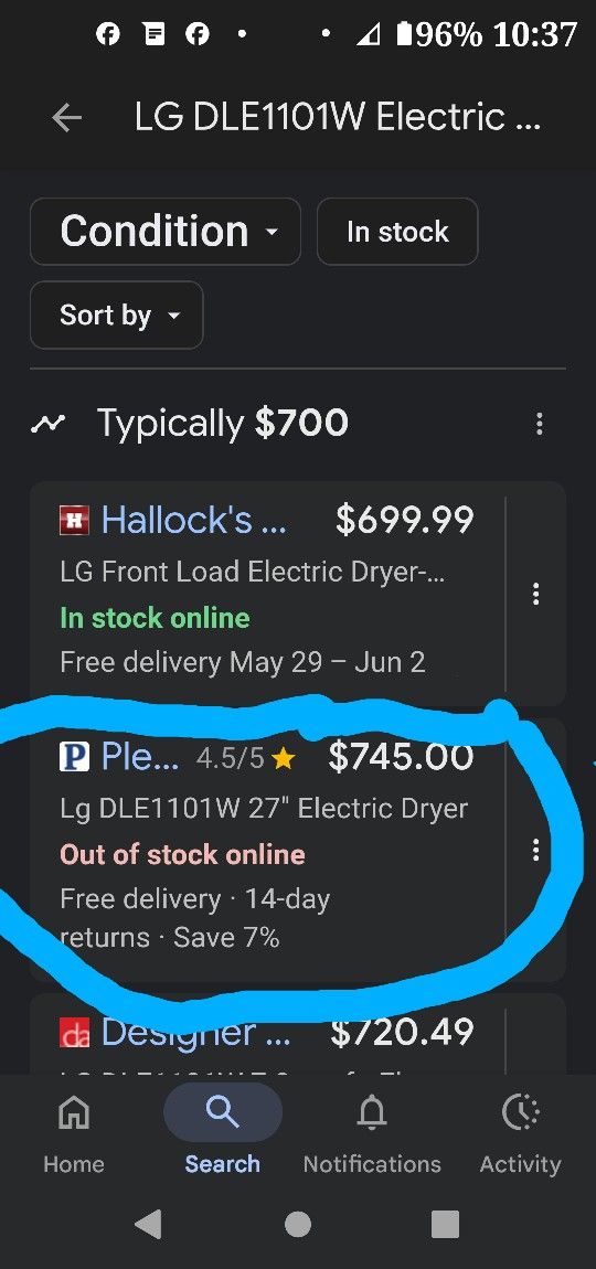 LG Dryer Dle1101w 