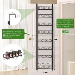 8-Tier Over the Door Pantry Organizer, Adjustable Metal Spice Rack with Removable Baskets, Black