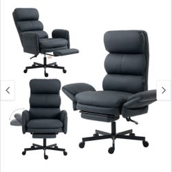 PU Leather Cross-legged Office Chair with Flip-up Arms and Headrest, Footrest and Side Pockets