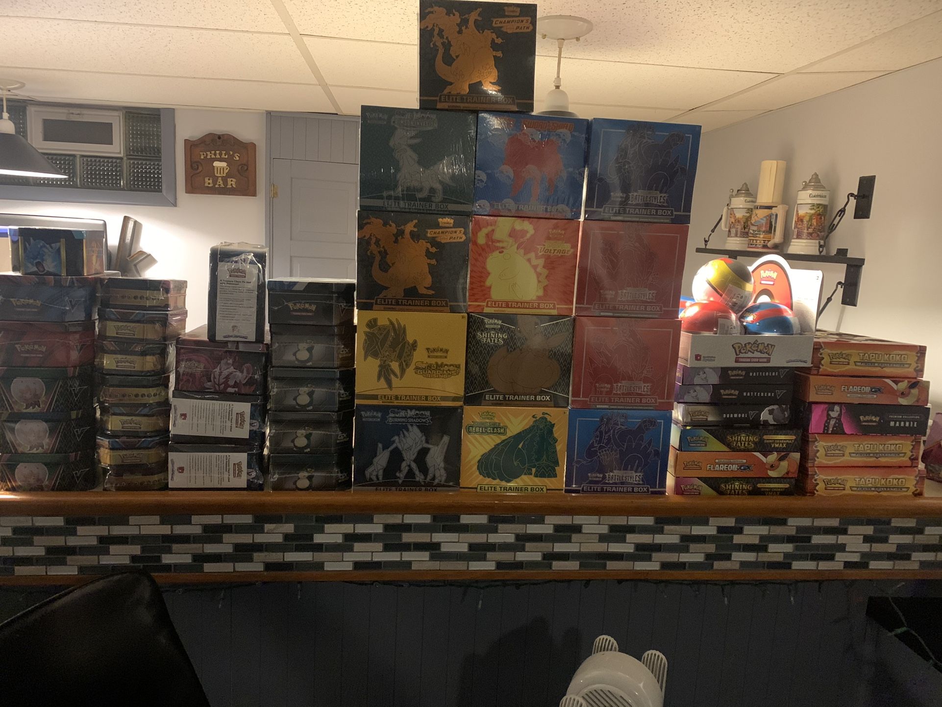 Sealed Pokemon Etbs, Tins, Poke Balls, Boxes, Pin Collection