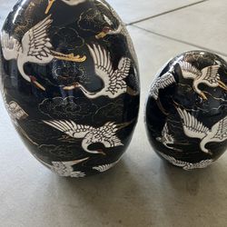 2 Antique Ceramic Custom Design Eggs 