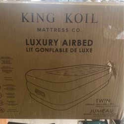 King Koil Plush Pillow Top Twin Air Mattress with Built-in High-Speed Pump for Camping, Home & Guests - 20” Twin Size Airbed Luxury Inflatable Blow Up