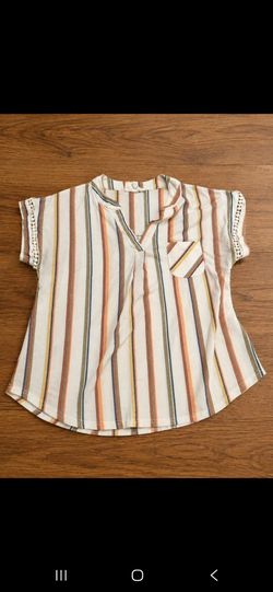 Sweet Wanderer Women’s Striped Boho Blouse Crochet Sleeve Size M