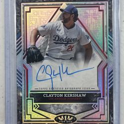 Clayton Kershaw 4/5 Topps Tier 1  and Bobby Witt jr Chrome Sapphire Rookie Card and Justin Wrobleski 1/1 Print Plate