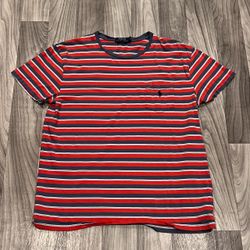 SIZE MEDIUM MENS POLO RALPH LAUREN POCKET SHIRT RED / BLUE STRIPED PONY SHIRT