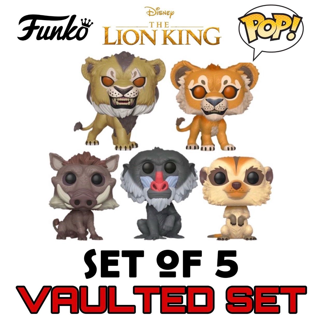 (NEW) Funko POP! Disney’s The Lion King (2019) set of 5 (VAULTED SET) 3 ¾ inches tall Figures Perfect Gift for Any Lion King Fan