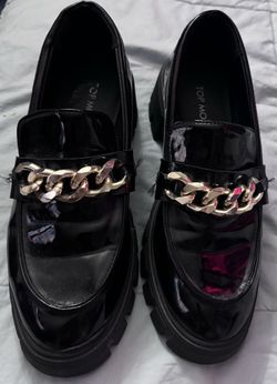 Black Loafer Shoes Top Moda Gold Chain Dark Academia