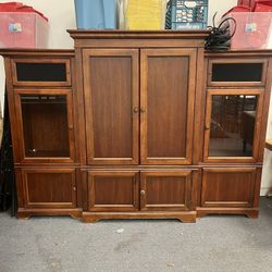 Vintage Cherry Entertainment Center – Glass Doors & Shelves