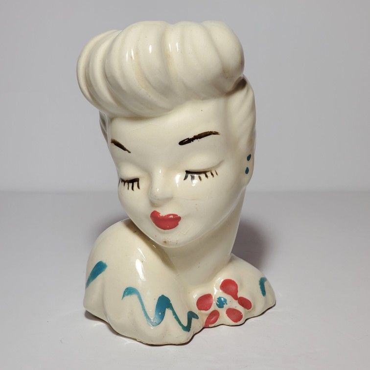 Vintage Lady Head Vase Glamour Girl