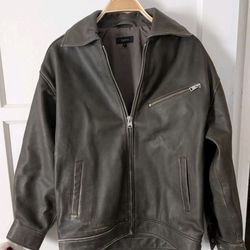 NWOT Quince brown oversized leather jacket