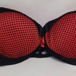 Red And Black Fishnet Style Bra Size 36 C