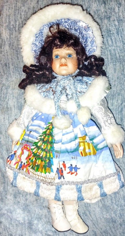 Vintage Porcelain Doll With Hand Painted Dress 18” Tall Anco Shoulder Doll 2001