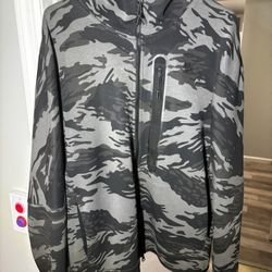 Nike Tech Fleece Hoodie Men’s L Gray Black Camo Full Zip Sweatshirt Jacket Rare