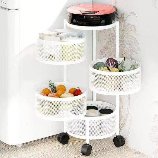 Rotating Storage Rack for Kitchen, 4 Tier Circular Rotating Storage Shelf Kitchen Storage Cart,