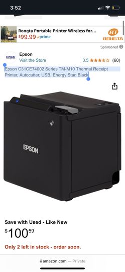 Epson C31CE74002 Series TM-M10 Thermal Receipt Printer, Autocutter, USB, Energy Star, Black