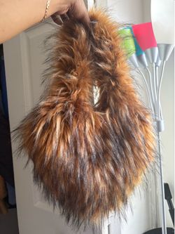 Brown Furry Heart Purse