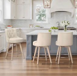 3X Linen color 26” swivel fabric barstools