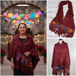 Mexican Embroidered Virgin Mary Our Lady of Guadalupe Shawl Wrap / Chal de la Virgen María Guadalupe