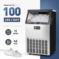 Ice Maker 17.3 in. 99 lb./24H Full Size Cubes Freestanding/Undercounter in Silver, 3 Ice Sizes and Ice Retention