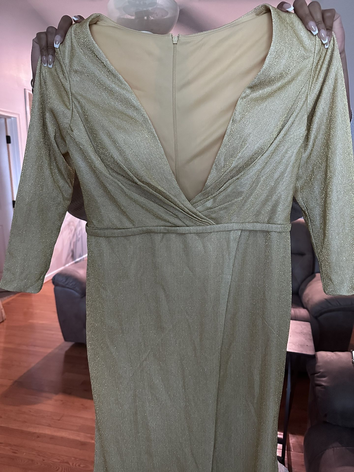 Gold elegant wedding guest dress 