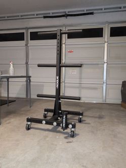 Rogue Fitness Plate Tree with Wheels and Barbell Storage