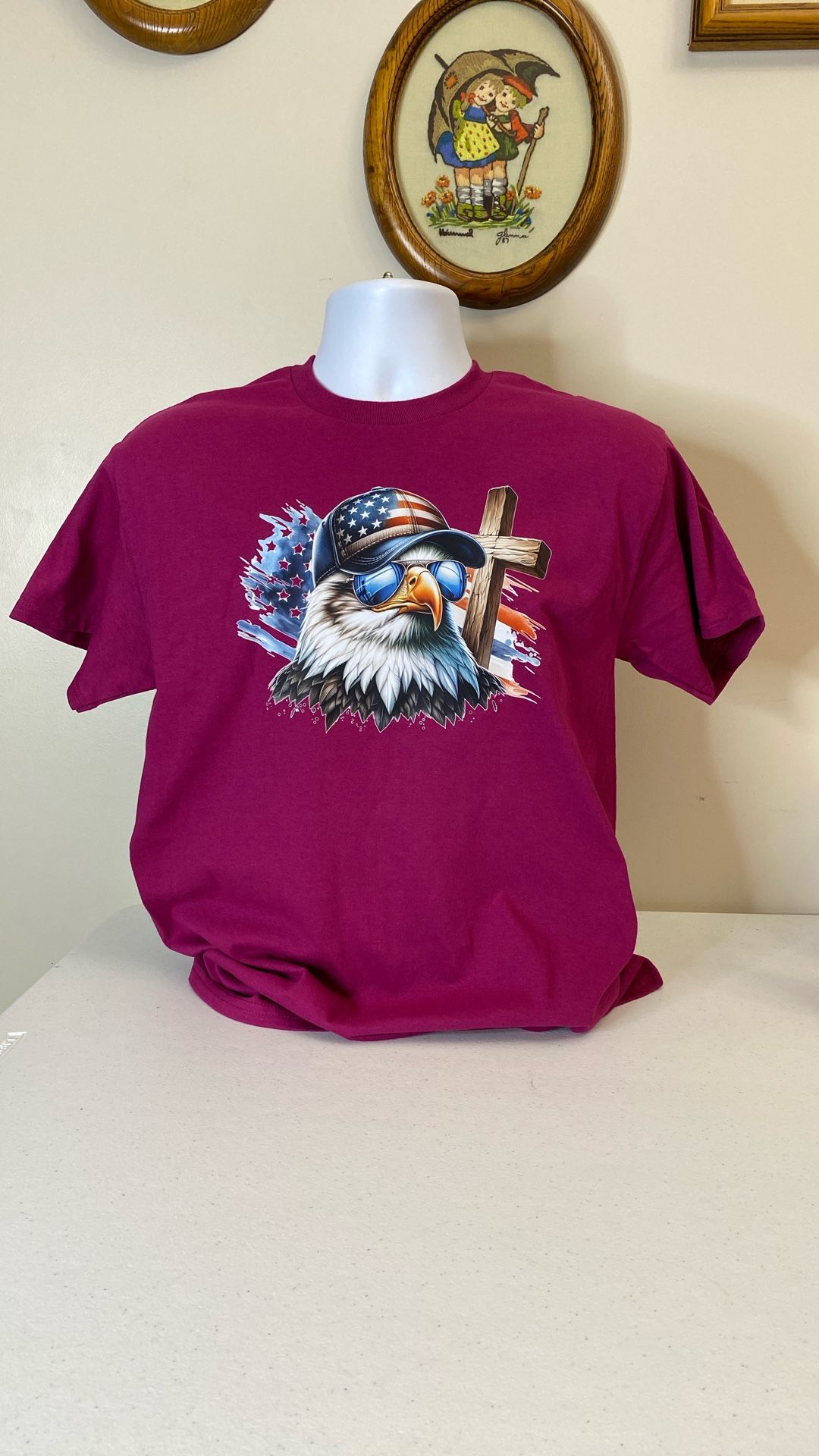 Eagle/American Flag/Cross Design T-Shirt, Gilden, 50-50, New,(item 369)