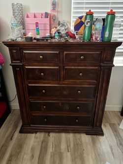 Dark Wood Tall Dresser with 7 Drawers