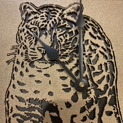 Unique Large Gold Metallic Leopard Wall Clock 15”